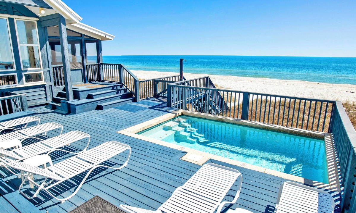 Surf Side Shores House | Beachfront Fort Morgan Oasis | Private Pool | Screened Porch