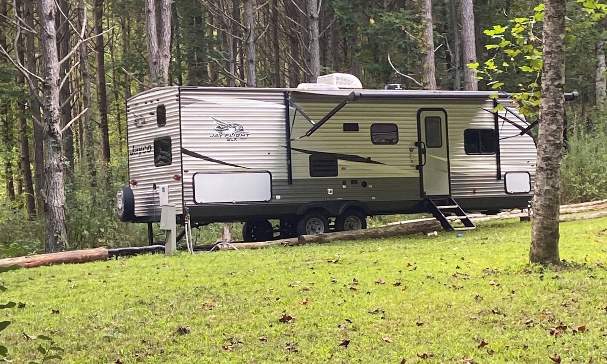 Ellijay House | Camper sleeps 6 set up on private property on Creek