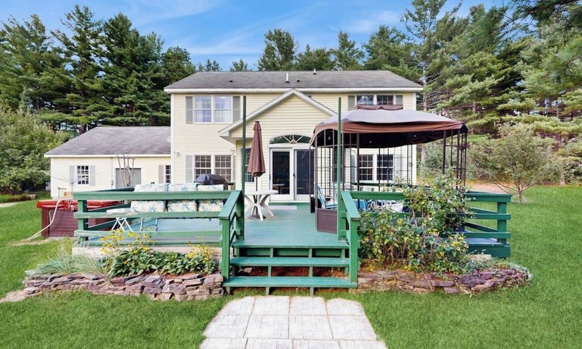 Center Ossipee House | Private spacious mountain view w/beach rights, hot tub, spacious deck & firepit
