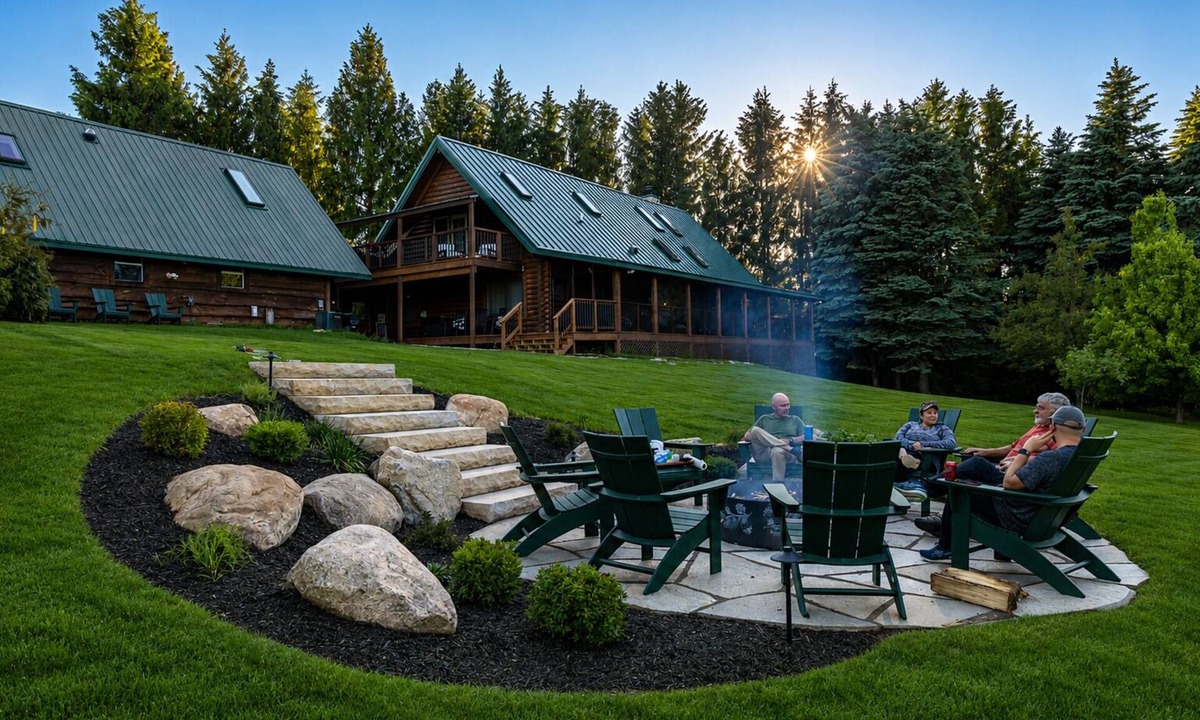 Charlevoix Ski Chalet | Secluded, log cabin chalet 16+ custom outdoor fire pit, air hockey, 2 hot tubs!