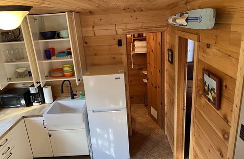 Beulah Cabin | 2 BR Crystal Lake cabin. Private beach, easy Ice Fishing Near Crystal Mtn