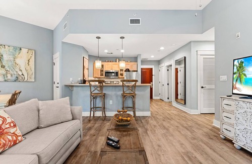 Baytowne Wharf Condo | 2BR Condo at Baytowne! Tram to Beach, Tropical Pool + Hot Tub, Walk-out Patio