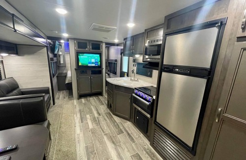 Ellijay House | Camper sleeps 6 set up on private property on Creek