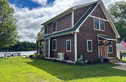 Newaygo House | Gorgeous waterfront 4-BR home with adorable Tiny House and pickleball court!