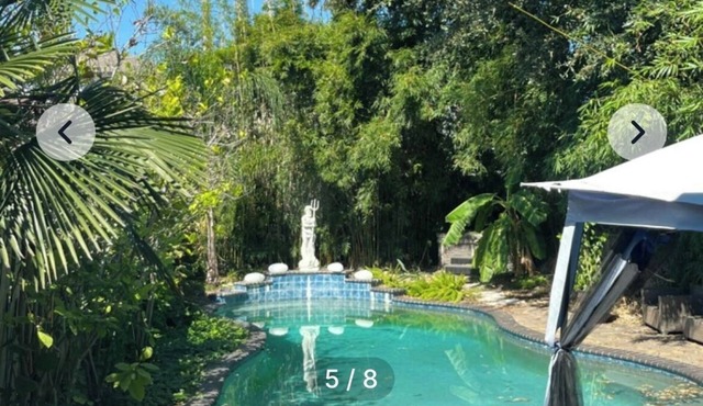 bedroom and en suite bath in historic New Orleans home with pool & WiFi