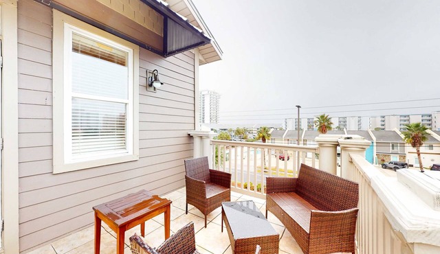 Dog-friendly home with balconies, foosball, pool access, & W&D - steps to beach
