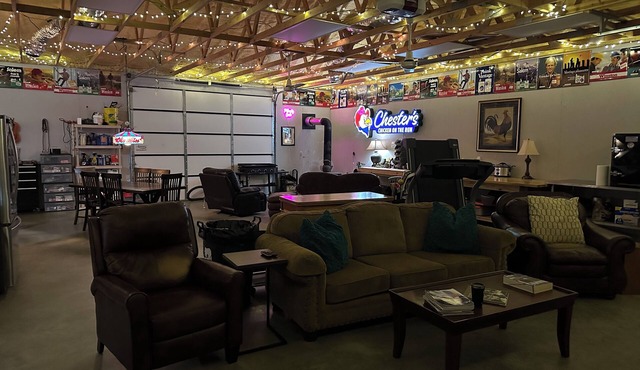 Marc’s Mancave is a great space to enjoy a ballgame weekend or Oxford get away in Taylor