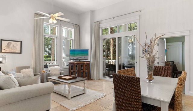 Poolside Condo w/GOLF CART! Tram to Beach. Steps to Pool and Baytowne Wharf!