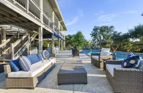 Shoreline Park House | Modern Bayou Home | Pool and Tennis Court